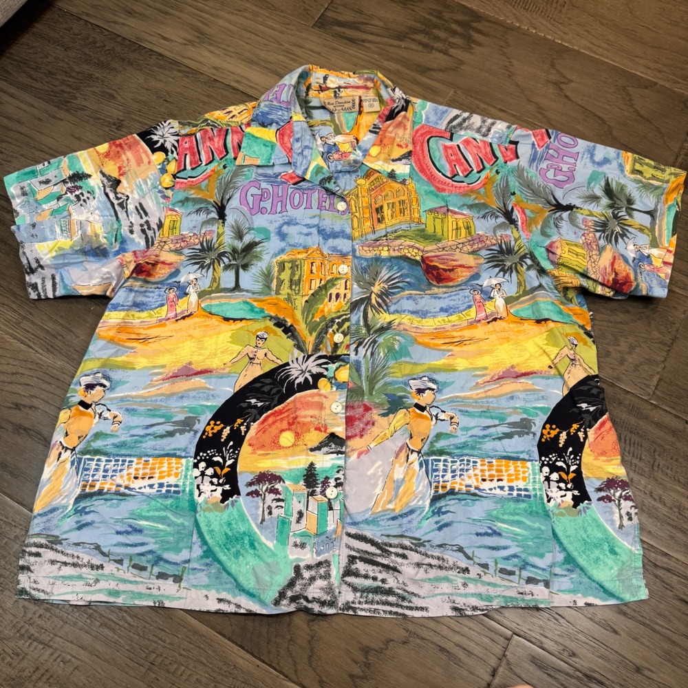 Vintage‎ New Direction Woman Hawaiian Shirt Hotel Print 2X